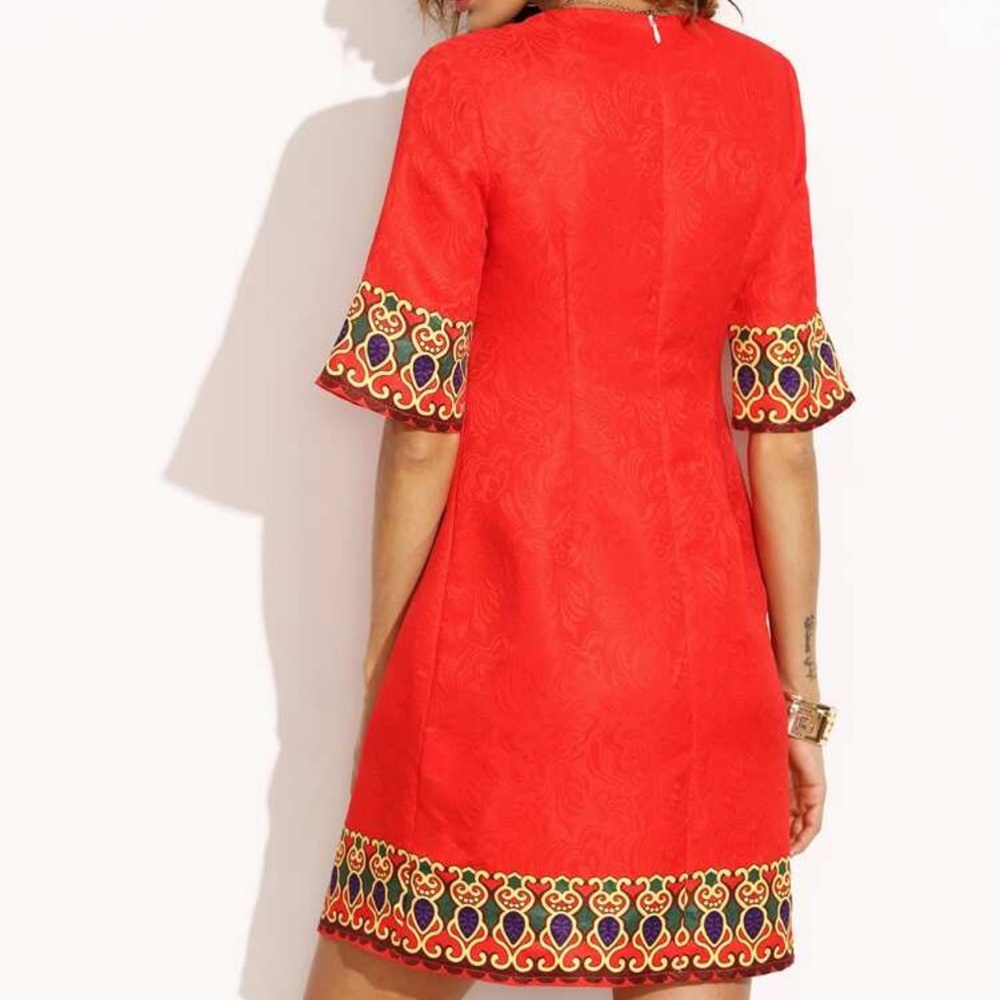 NWOT  Aztec Print Zipper Back Jacquard Dress - Picture 4 of 9